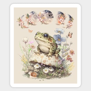 Cute Cottagecore Frog Mushroom Floral Moon Vintage Magnet